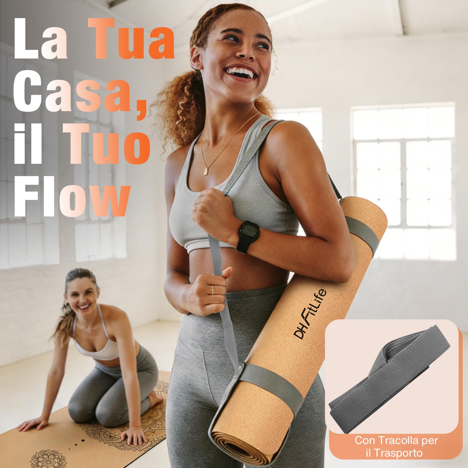 DH FitLife Tappetino Yoga in Sughero Antiscivolo | Pronto all'Uso e Facile da Pulire | Tappetino Fitness, Pilates e Ginnastica per Casa e Allenamento