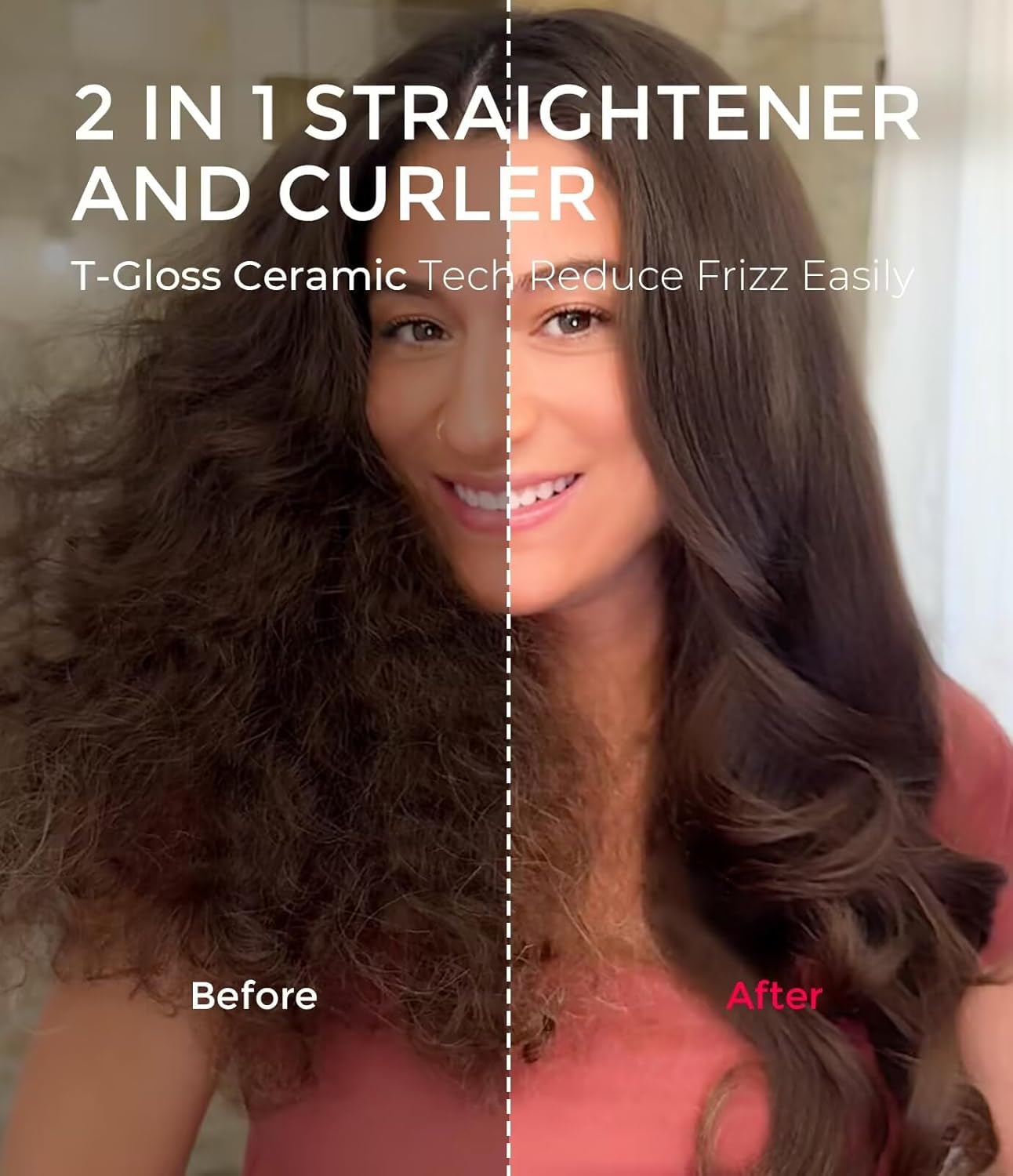 TYMO 2.0 Thermal Brush Curling Brush - STYLUX 1.7" Blowout Volumizer with Flexi-Fit for Hair Straightening, Heated Round Styler Tool, Hair Straightener and Curler 2 in 1, Dual Voltage & Light, Gold - Image 5