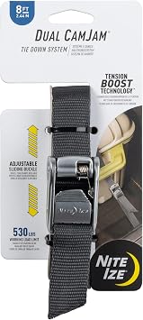 Nite IZE Dual CamJam Tie Down System - Tie Downs - Ratchet Straps - Tie Down Straps for Trucks & Cars - Luggage Strap for Camp Gear - Tie Downs Moving Supplies - 8 ft Strap, Black