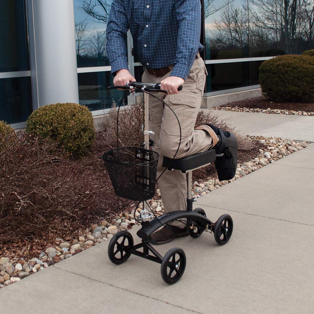 BodyMed Folding Knee Scooter with Dual Braking System and Basket