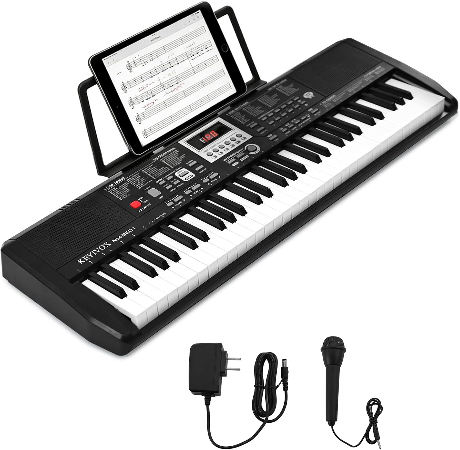 61-Key Electronic Keyboard Piano for Beginners with 200 Tones & Rhythms, Microphone, Learning Features, and Piano Note Stickers
