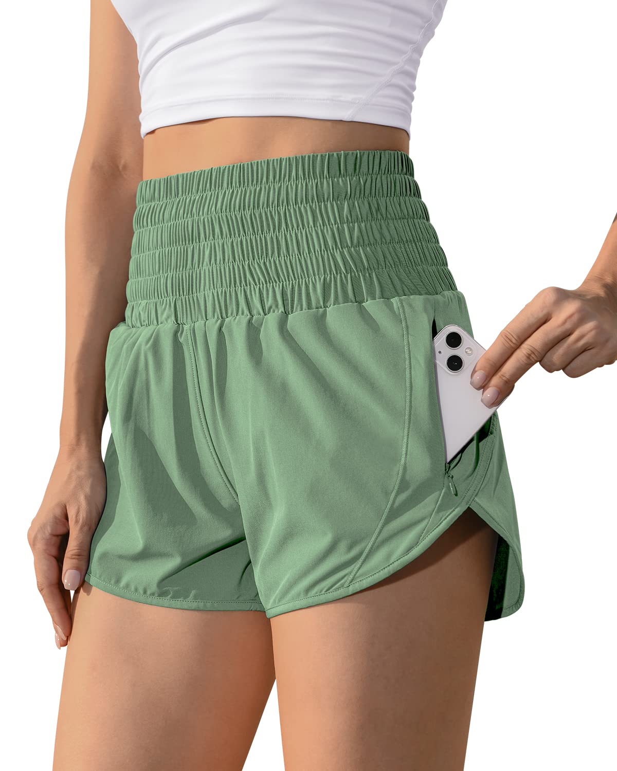 GYM RAINBOW Womens High Waisted Running Shorts Pocket Quick Dry Sporty Workout Athletic Shorts Casual Summer