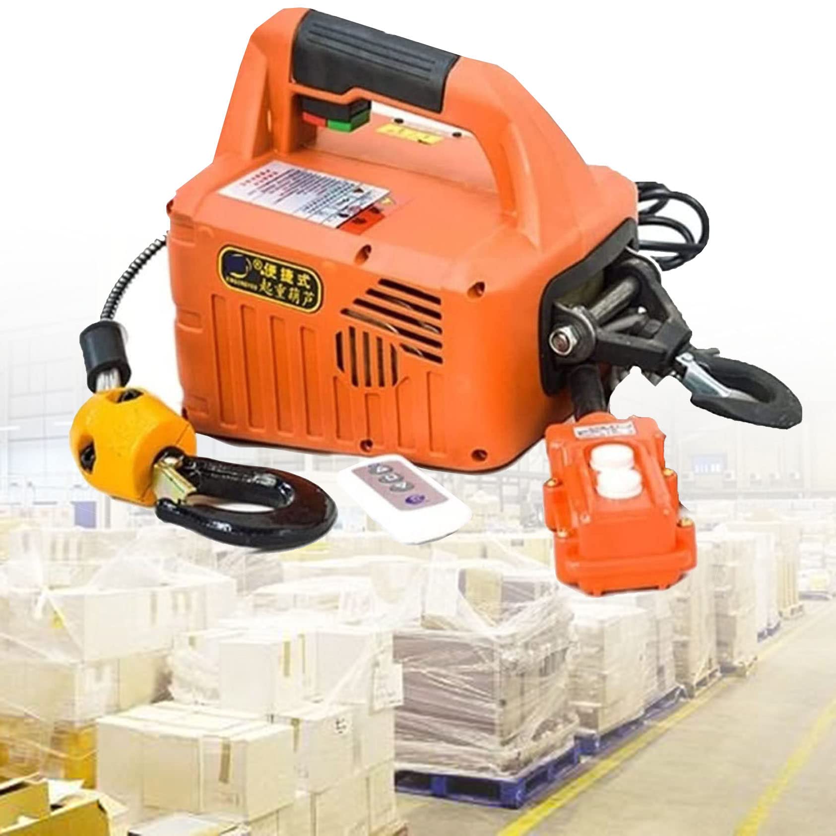 Wciągarka Elektryczna 3 W 1, Dźwig Elektryczny 1100lbs, żuraw Wciągarki O Mocy 1,5 Kw Z Przewodem I Bezprzewodowym Pilotem Dla Fabryk, Magazynów, Budownictwa,Orange