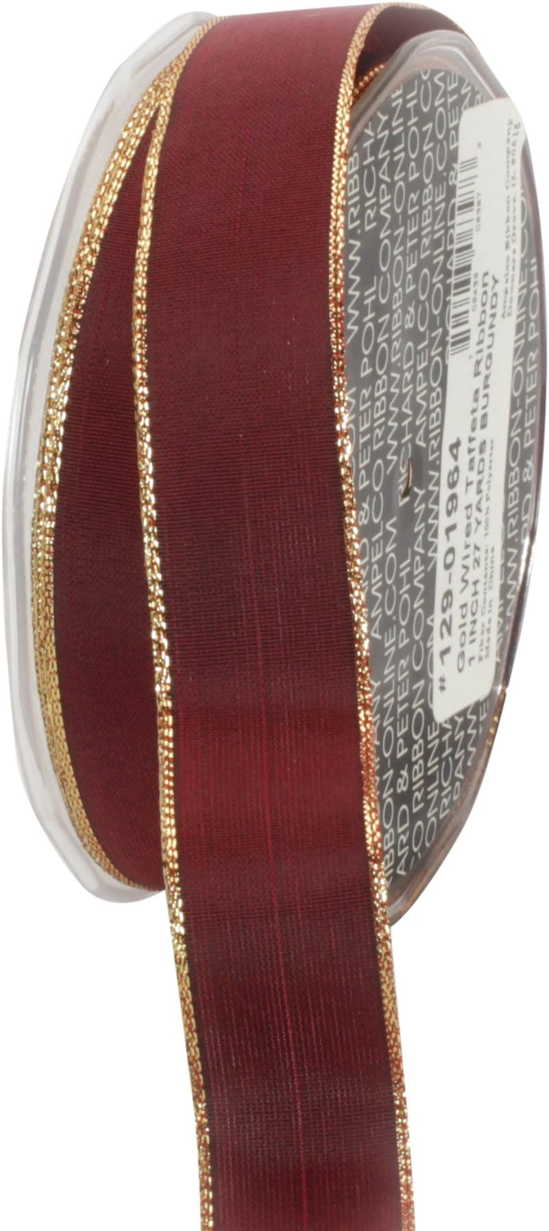 Ampelco Ribbon Company Gold Wired 27-Yard Taffeta Ribbon, 1-Inch, Burgundy