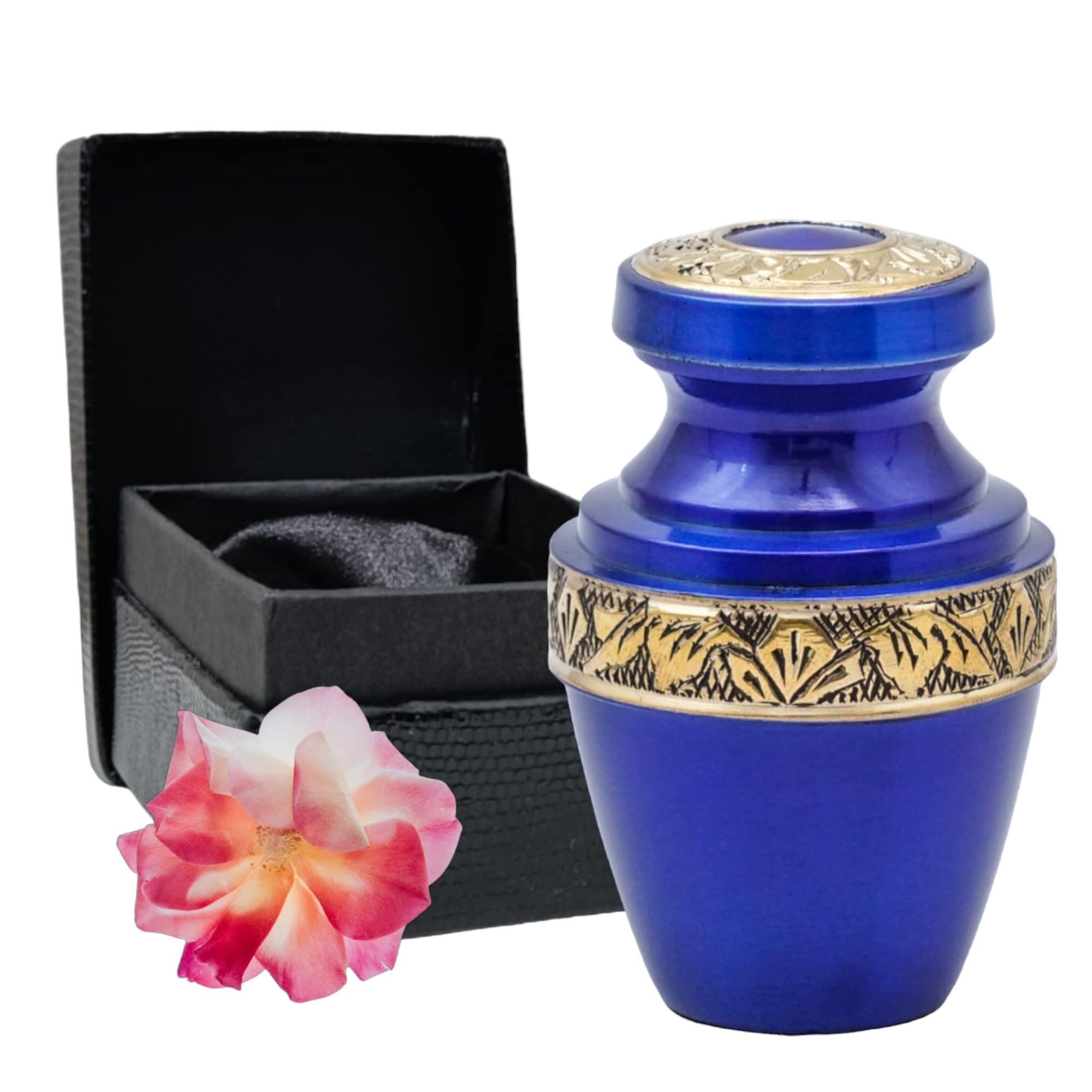 Home Elm Cremation Urns for Human Ashes - Decorative Urns - Grecian Keepsake Urn Small Urns for Human Ashes- Handcrafted Funeral Urns for Male & Female for Ashes with Velvet Bag, Blue