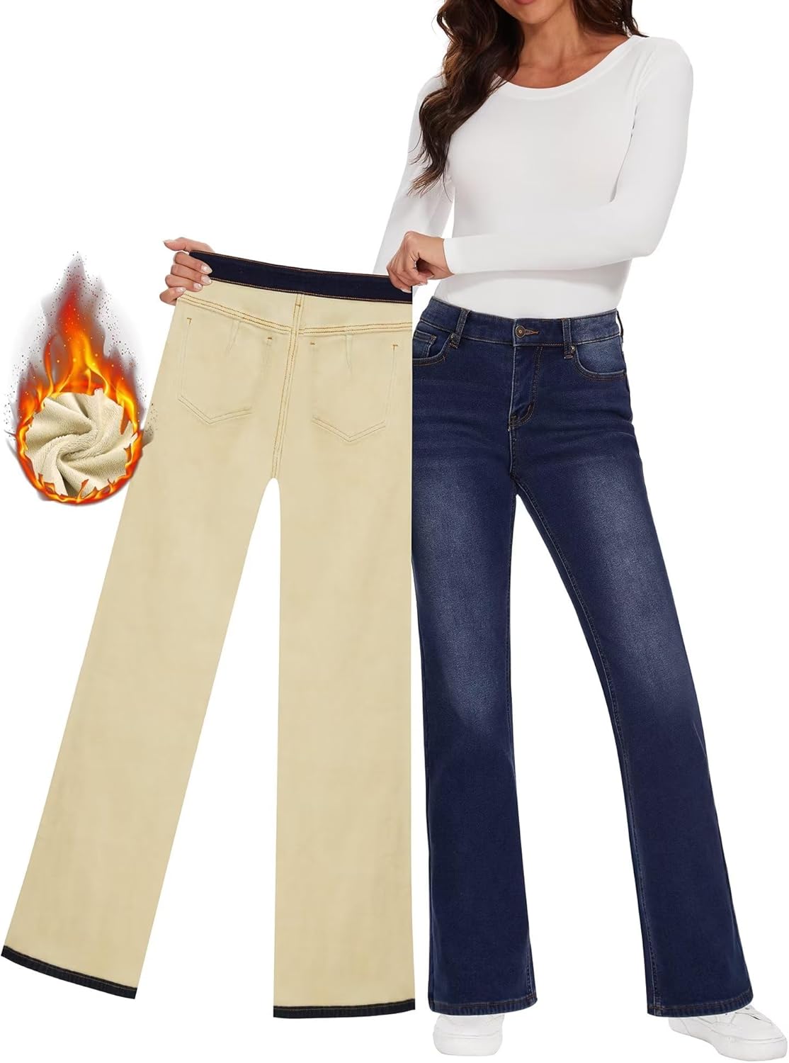 KDF Fleece Lined Jeans Women High Waisted Wide Leg Baggy Jeans for Women Winter Lined Jean Pants - Image 2