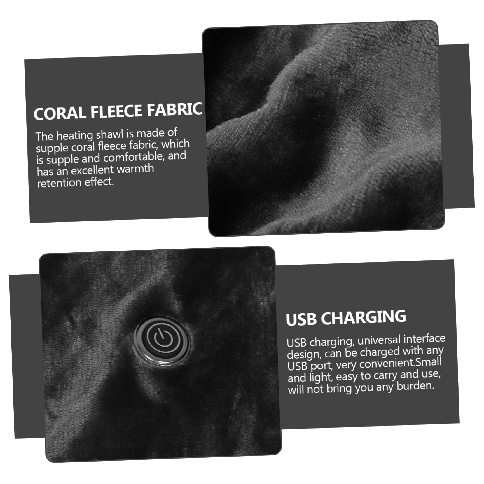 ABOOFAN 1pezzi Coperta in Pile di Corallo Coperta Elettrica Scialle Mantello Elettrica per Casa Riscaldamento Rapido Fibra di Carbonio Temperatura Regolabile Ricarica USB Design Piccolo