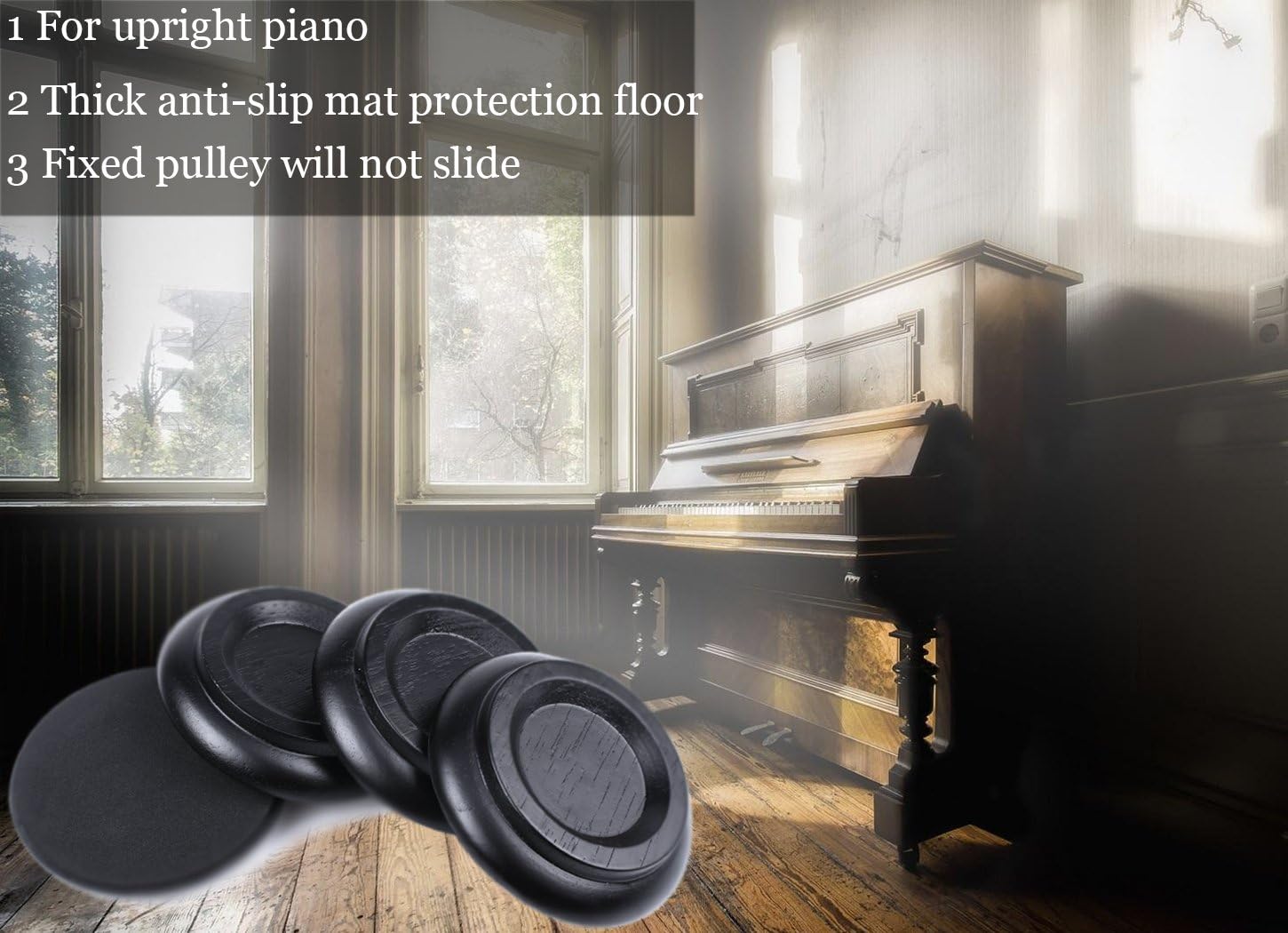 Piano Caster Cups for Upright Piano,Wood Caster Cups Piano Leg Floor Protectors with Non-Slip