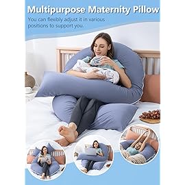 Meiz Pregnancy Pillows, Cooling Silky Pregnancy Pillows for Sleeping, 65 U Shaped Full Body Maternity Pillow for Pregnant Women, with Washable Jersey Cotton Cover, Blue