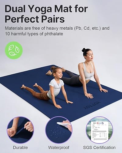 Miniatura 5 de YOTTOY Tapete de yoga grande (75 x 52 x 12 pulgadas), tapete de ejercicio TPE extra ancho, tapete de entrenamiento antideslizante para pilates,