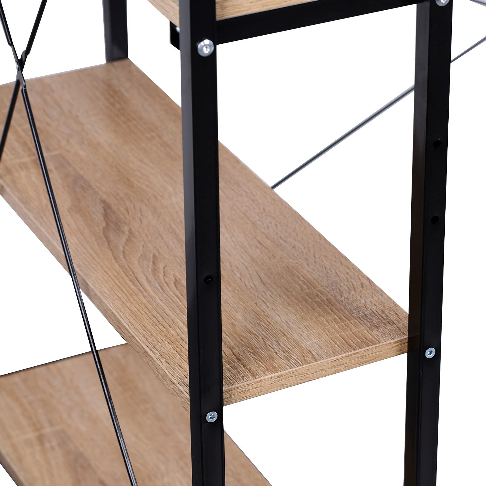 WOLTU Scrivania, Scrivania PC, con 4 ripiani | per ufficio, casa, camera da letto, 120x60 cm, Piano legno quercia con struttura metallica nera