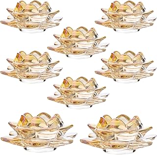 GOLDEAL Lotus Tealight Candle Holders,Set of 8,Gold Glass,Tea Light Holders,Votive Candle Holders Bulk,Pillar Candle Holder for Wedding Party,Baby/Bride Shower Party,Bathroom,Home Table Centerpieces