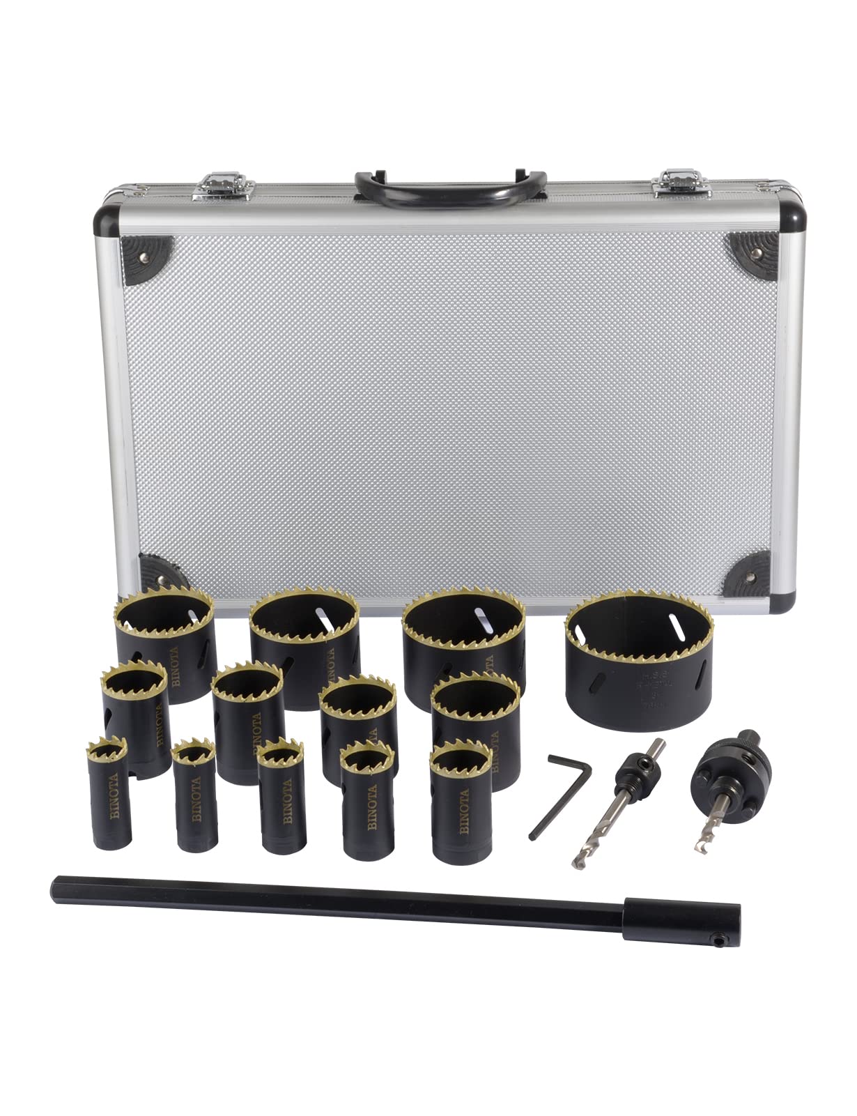 BINOTA M42 Bi-Metal Hole Saw Kit 19-76 mm for Metal, Wood, Plywood, PVC, Fiberboard, Drywall, Set 19 20 22 25 29 32 35 38 44 51 57 64 76 mm