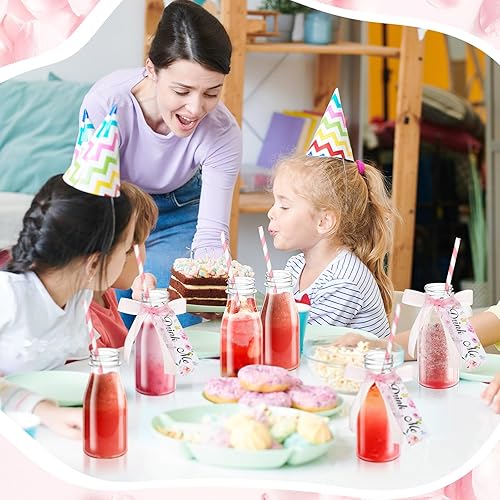 Miniatura 5 de Tanlade Juego de 25 botellas de leche de plástico de 8 onzas con pajitas y tapas con etiquetas Drink Me y cinta para fiesta de té, boda, baby