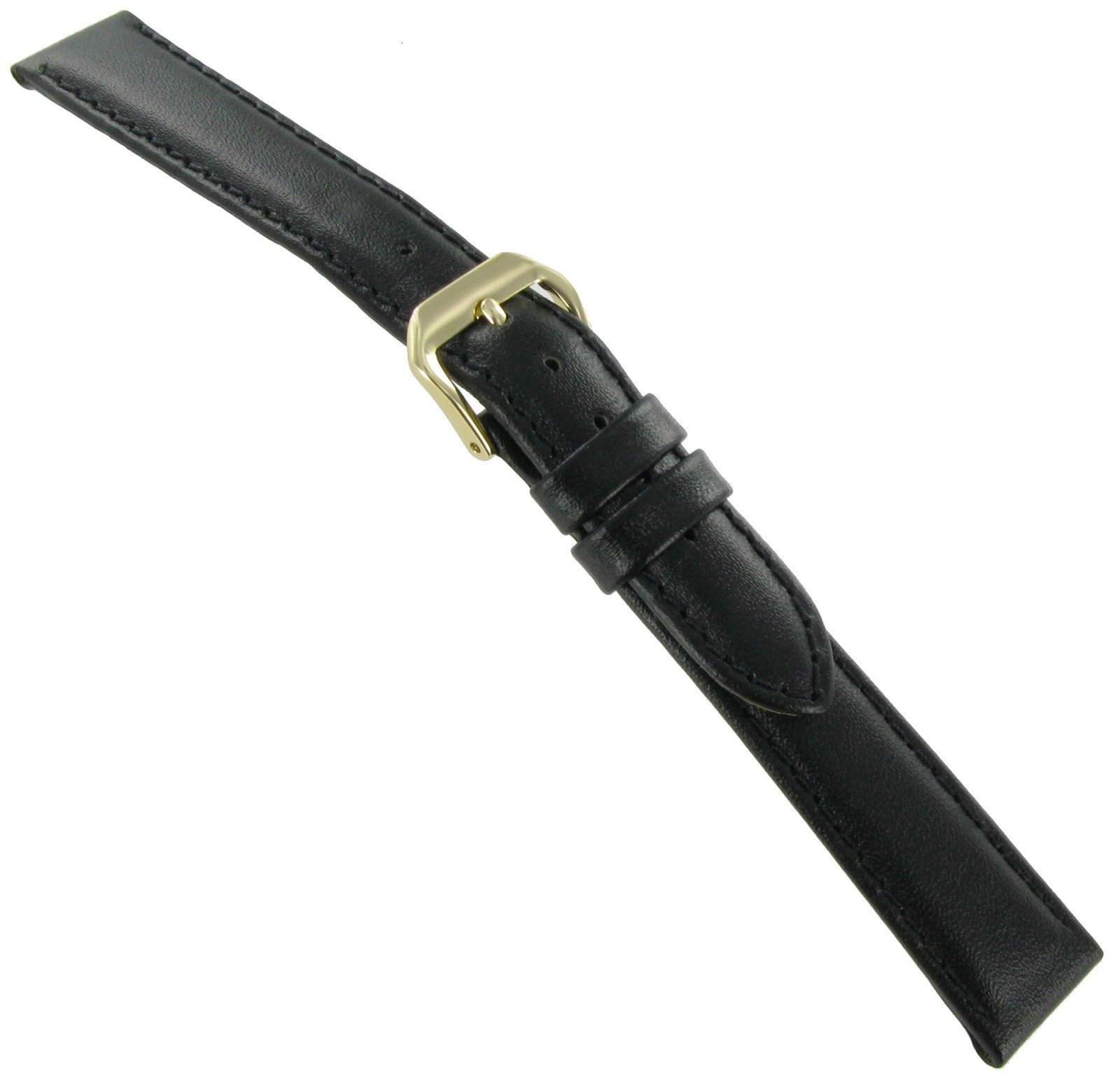 14mm Kreisler Black Genuine Padded Calf Leather Ladies Watch Band Long