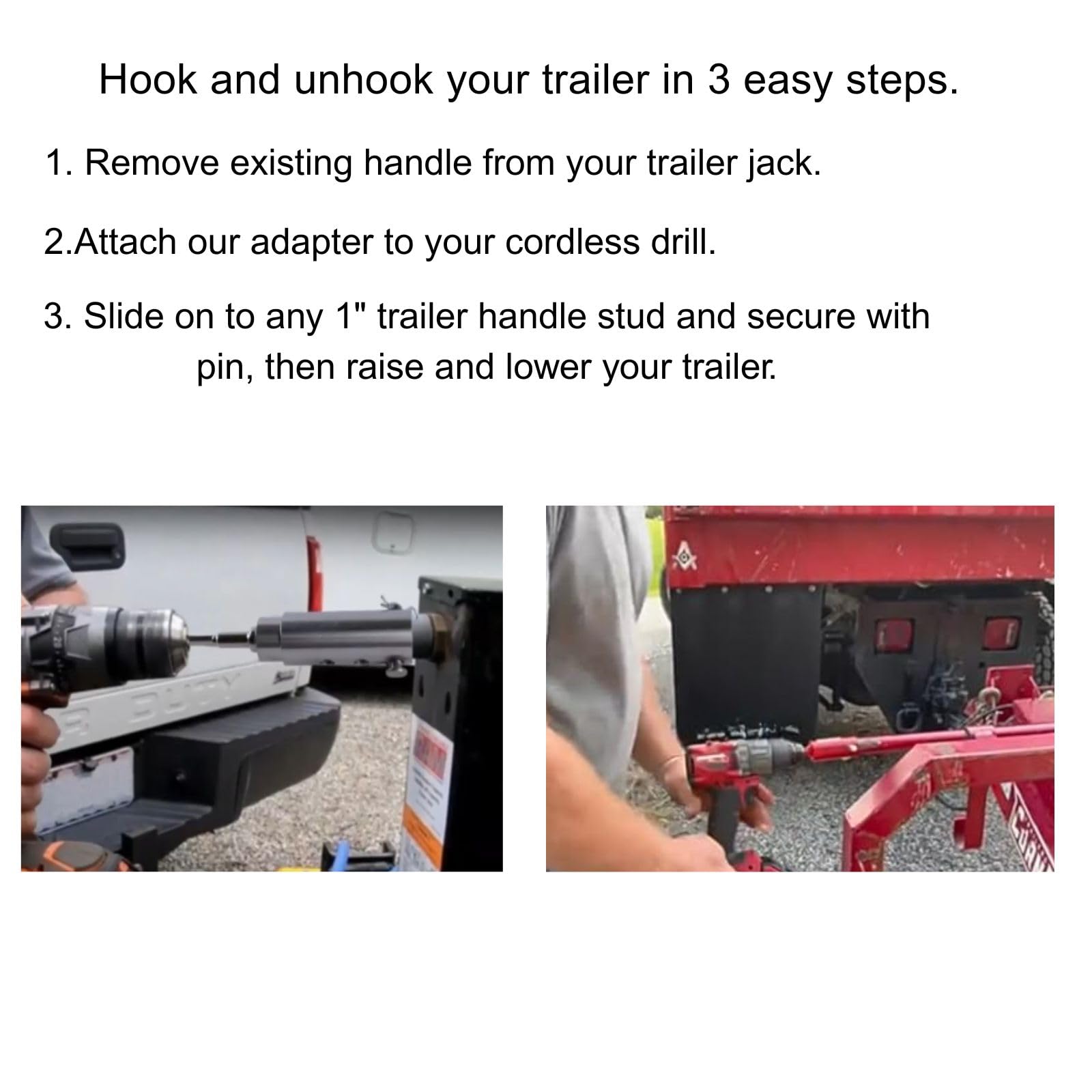 EZ Crank Trailer Jack Drill Adapter - Compatible with 1 Inch Jack Drive Shaft Stainless Steel Handle Cordless Drill Adapter with Socket Bit Attachment for Top Wind Trailer Crank — Amazon image 3