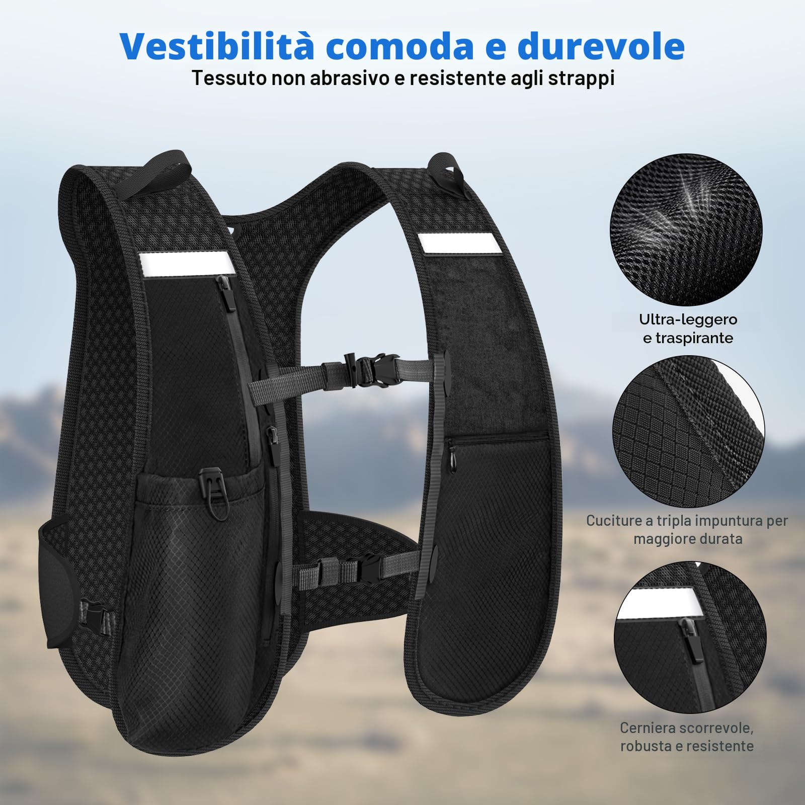 Nextyu Gilet Running Uomo Donna, Zaino Idratazione Trail Running Leggero con Borraccia Morbida 500ml, Luci LED & Cinghie Pettorali Regolabili per Corsa MTB Ciclismo Maratona Escursionismo