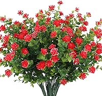 Vista 26 de RECUTMS - 8 ramas de flores artificiales, eucalipto artificial realistas, resiste rayos ultravioleta, para jardín, patio, boda, oficina y casa