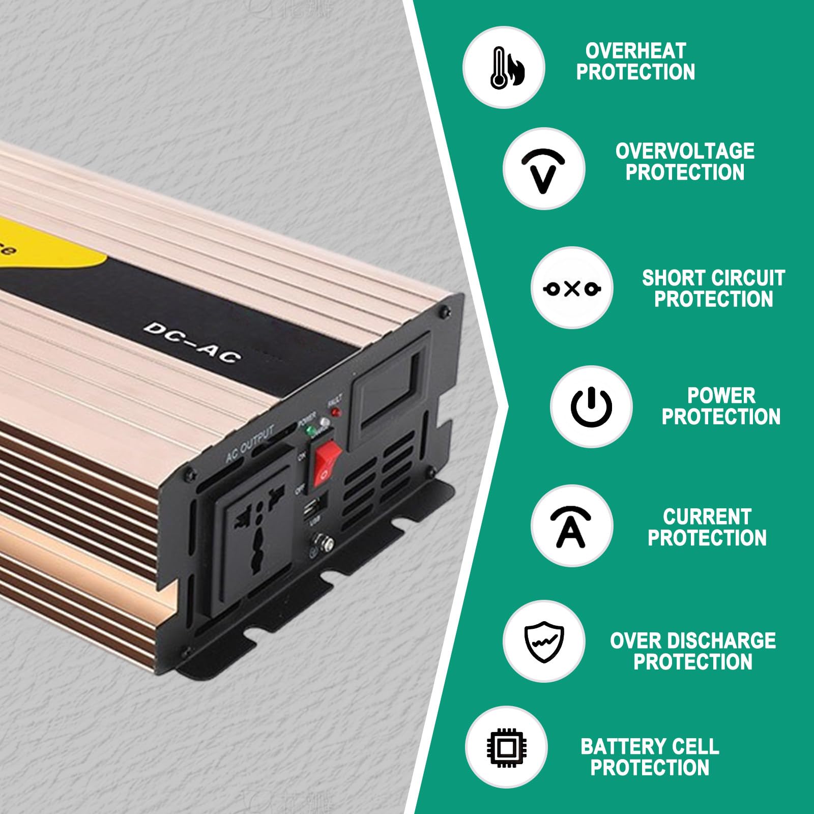 Inversor Solar de Alta Eficiencia, Onda Pura para Caravanas y Camping, Pantalla LCD + Telemetría Remota,1000W-48V