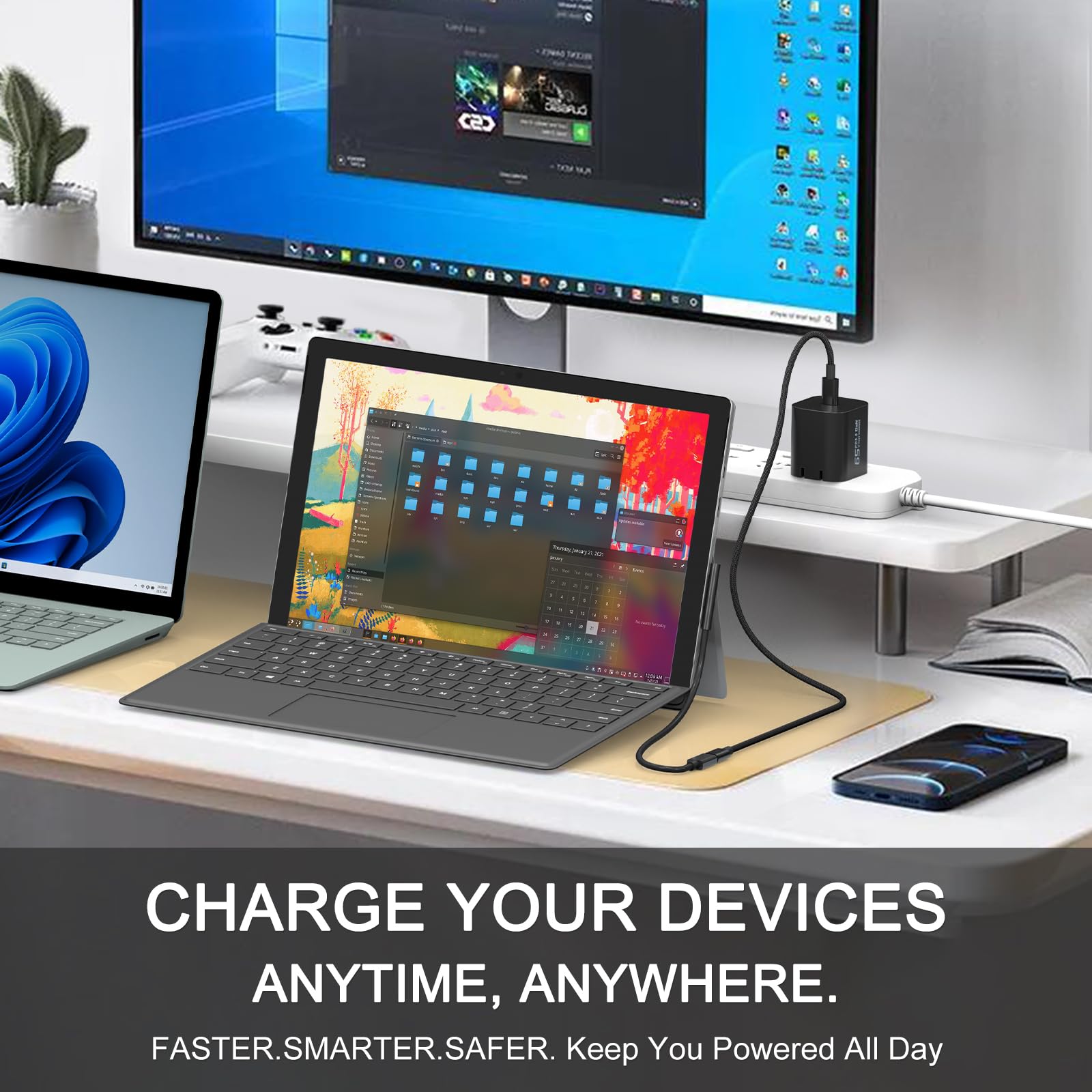 65 W Surface Pro Ladegerät, kompatibel mit Surface Pro 3/4/5/6/7/8/9/10/X/11/12, Netzadapter kompatibel mit Microsoft Surface Book/Laptop/Tablet, unterstützt 44 W, 36 W