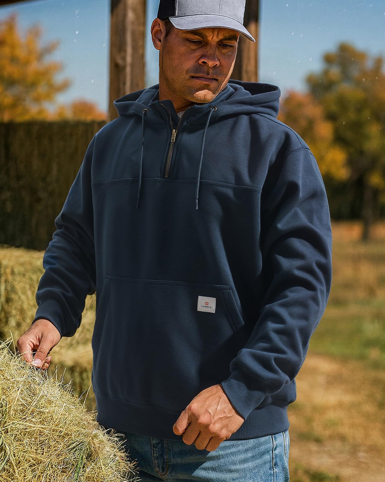 HISEA Sweat à capuche de travail en polaire pour homme, résistant à l'eau, fermeture éclair 1/4 lourde, pull isolé pour l'hiver