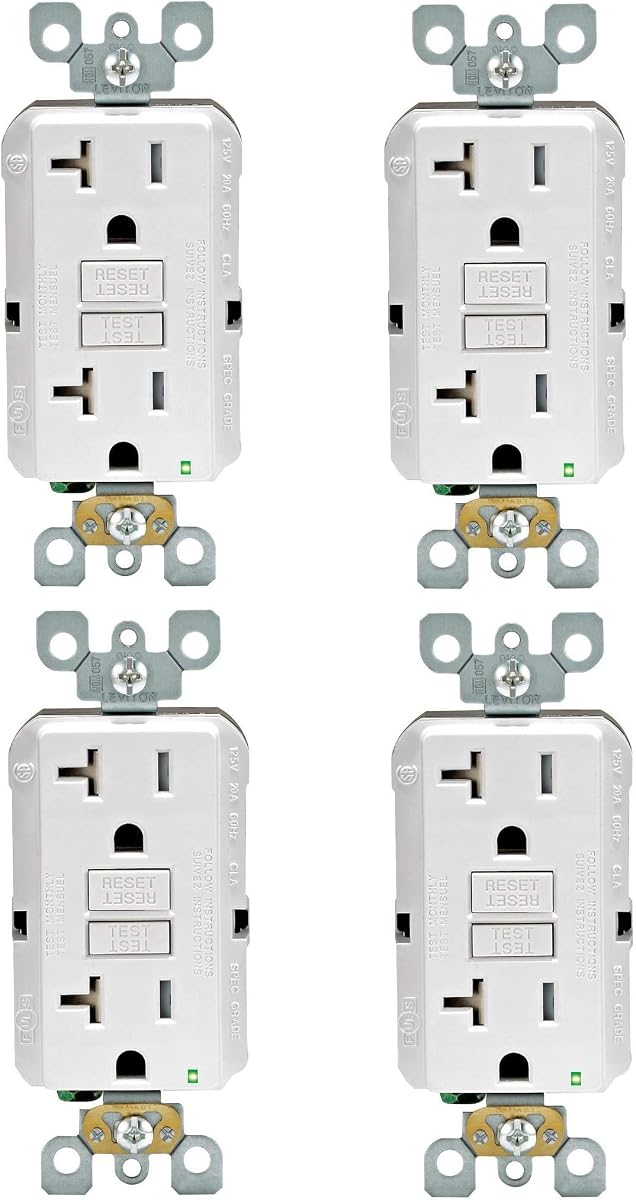 Leviton GFTR2-W Self-Test SmartlockPro Slim GFCI Tamper-Resistant Receptacle with LED Indicator, Wallplate Not Included, 20-Amp, White (4 PACK)