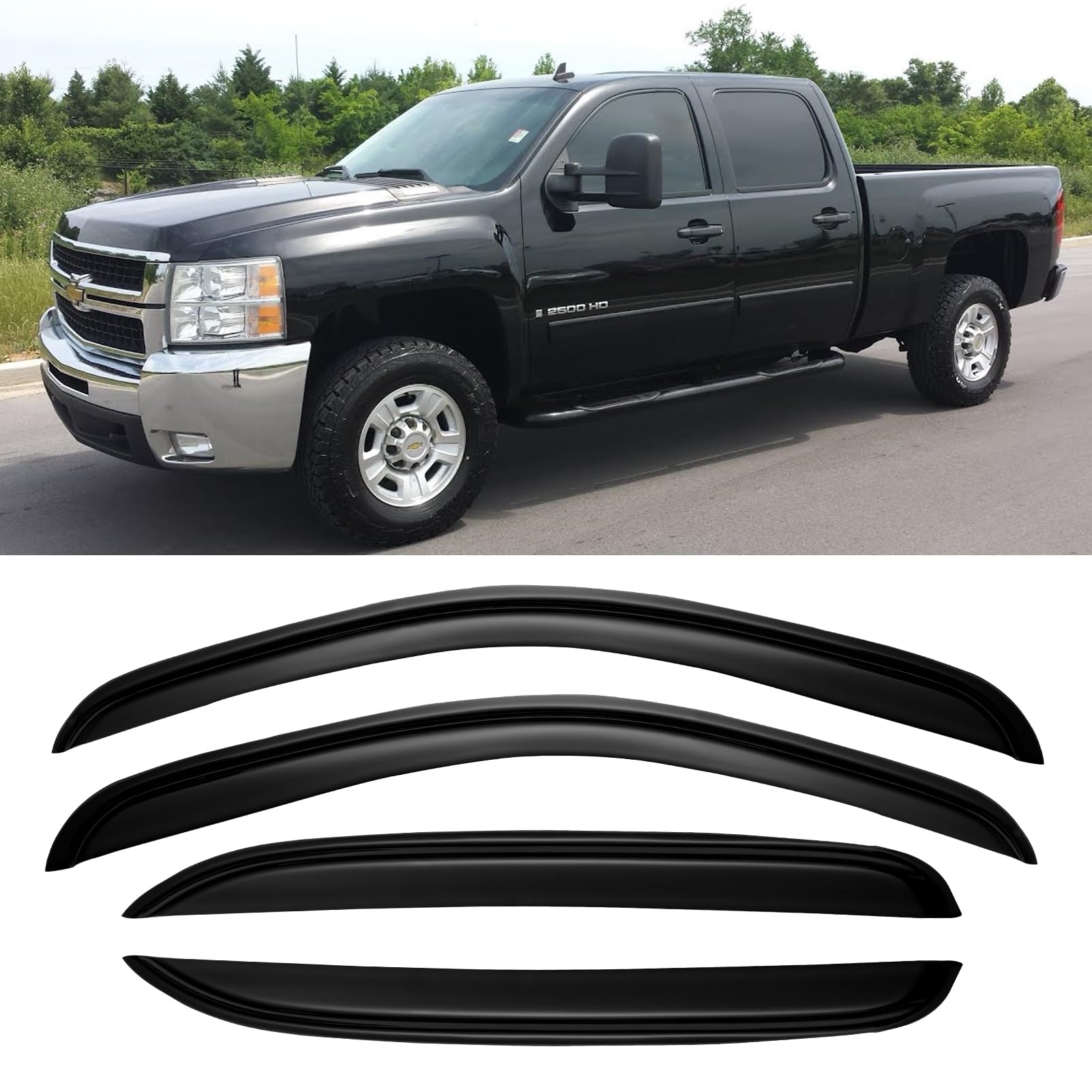 Window Rain Guards for 2007-2013 Chevy Silverado/GMC Sierra 1500/Avalanche, 07-14 Silverado/Sierra 2500HD 3500 HD/Suburban/Yukon XL Window Visors Vent Guard Shade Deflector Crew Cab