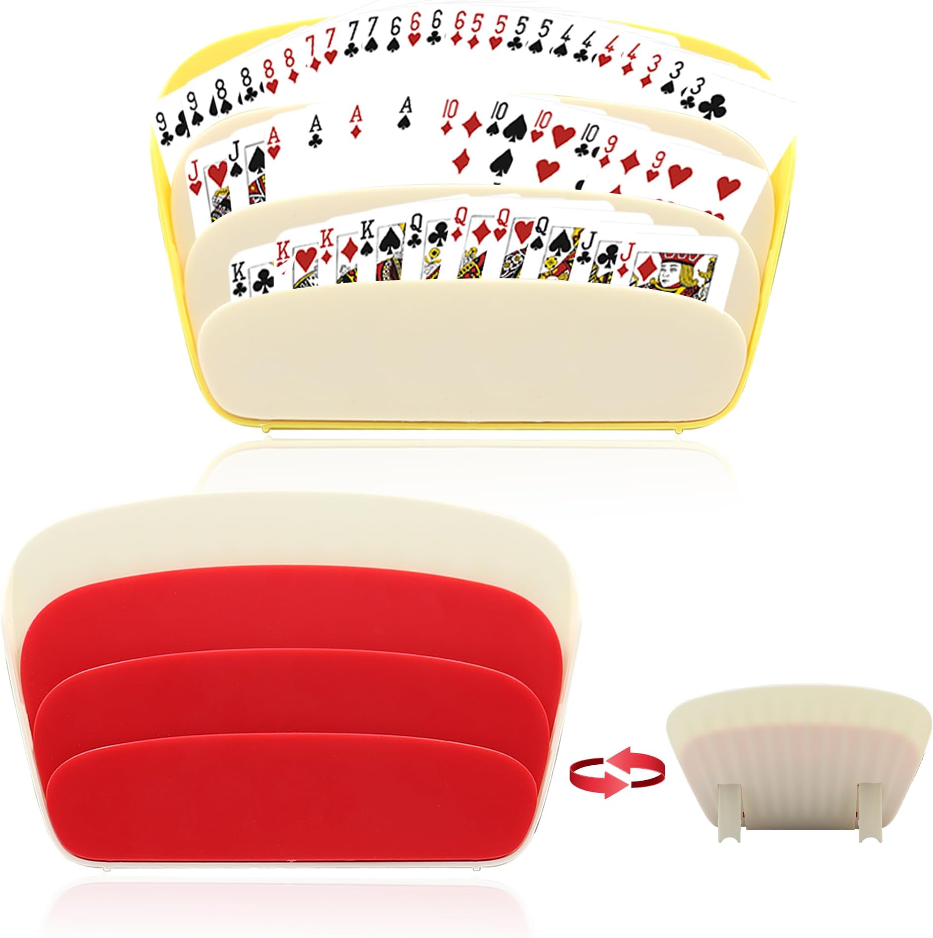 2 PCS Playing Card Holders for Adults, 3 Layers Design Game Card Holder Stand for Playing Cards, Poker Parties, Family Card Game Nights (Red, Yellow)