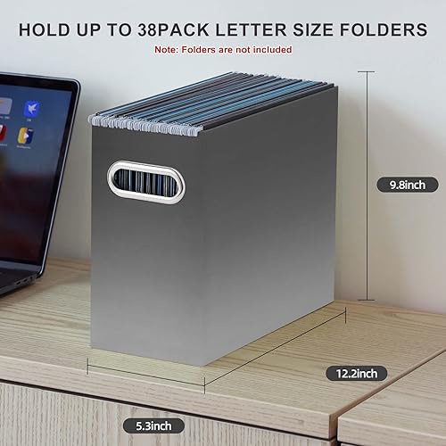 Vista 64 de Oterri - Organizador de archivos, caja de almacenamiento pequeña, organizador de cartón, caja plegable para colgar carpetas, tamaño carta