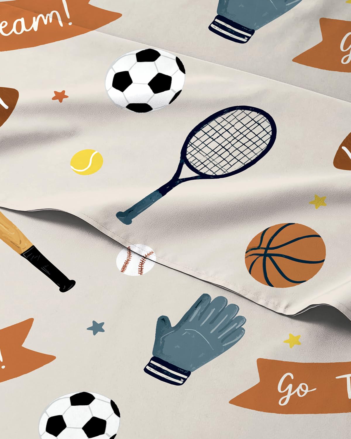 Kids Queen Size Sports Bed Sheets - 4 Piece Kids Sports Sheet Set - Game Day Bedding - Ultra-Soft, Cute &amp; Cozy - Breathable &amp; Machine Washable - Wonderful Fun Bed Set for Boys, Girls, Teens &amp; Toddlers