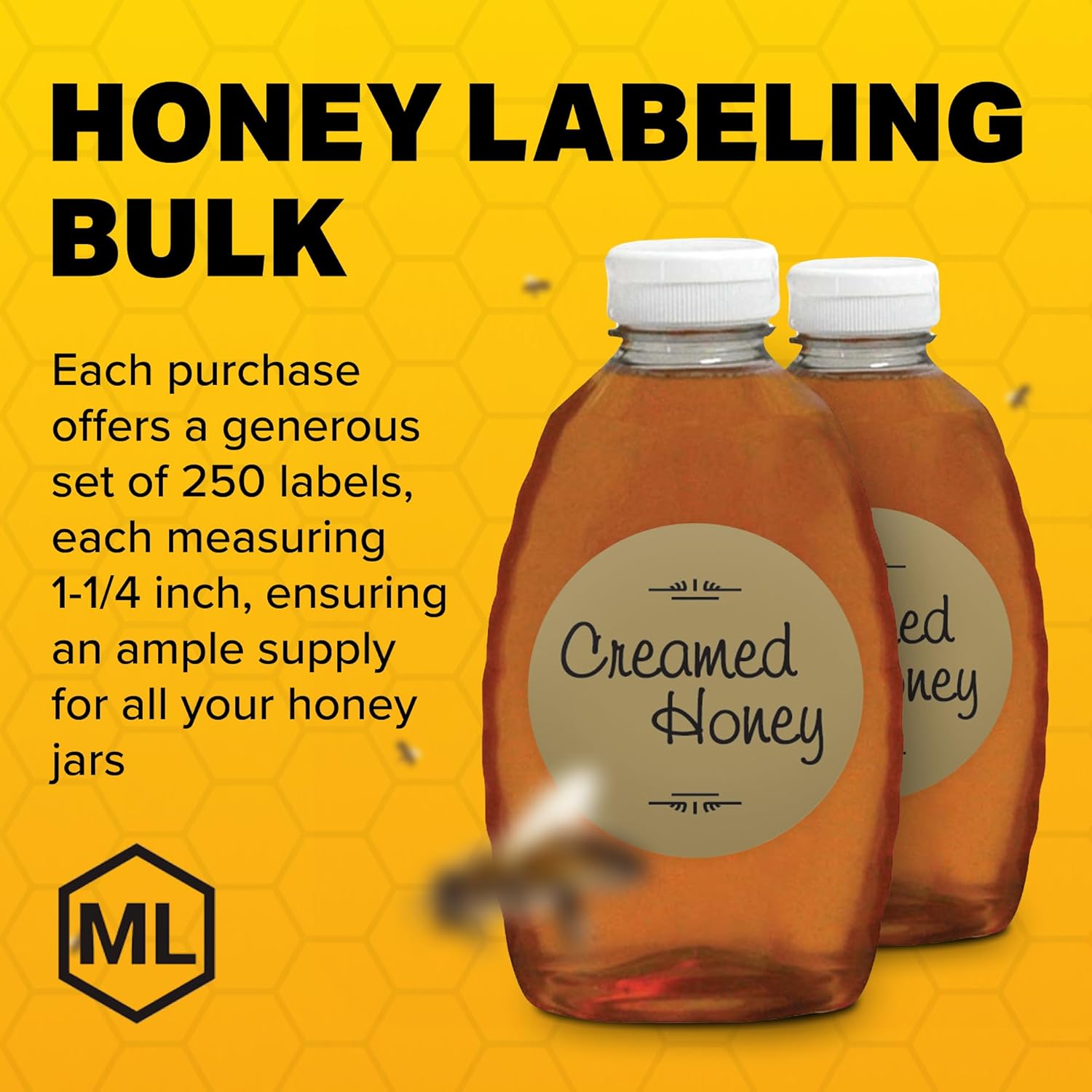 Mann Lake Gold Foil Honey Jar Labels, Multi-Surface Applicable, Easy-to-Apply, Boost Honey Sales, 250 Premium Creamed Honey Labels (1-1/4 inch)