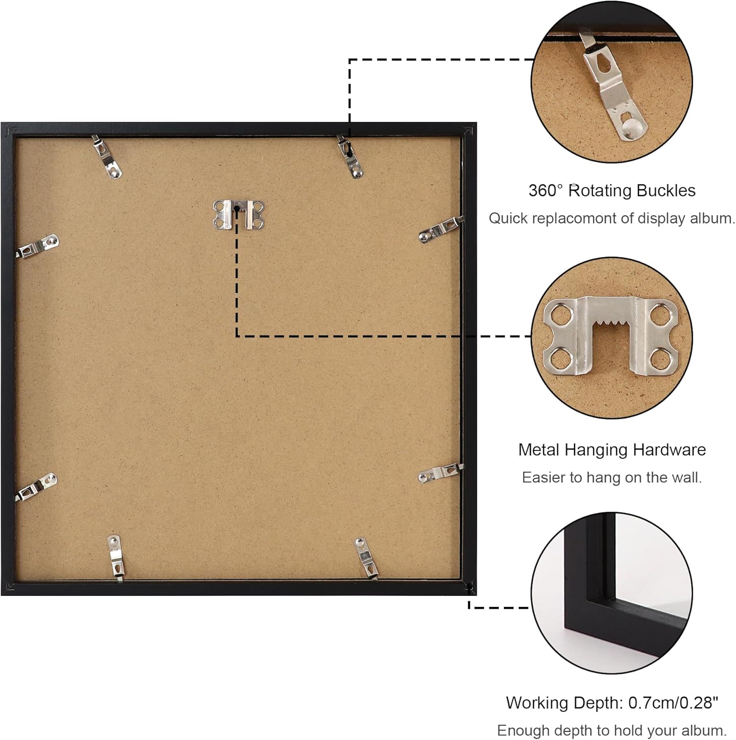 12.6x12.6 Vinyl Record Frame 2 Pack, Black Wooden Album Cover Display Frame with Tempered Glass Cover for Any 12 By 12 Inch Lp Record Cover