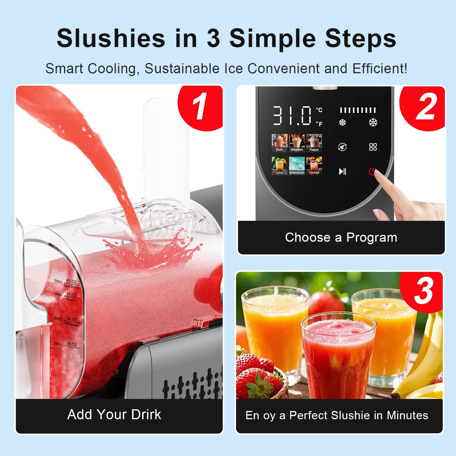 Slushie-Maschine 2,381.4 g, Slushy Maschine für Zuhause, Gefrorene Getränkemaschine mit One-Touchscreen, 6 Programme, Auto Clean, Spülmaschinenfeste Teile