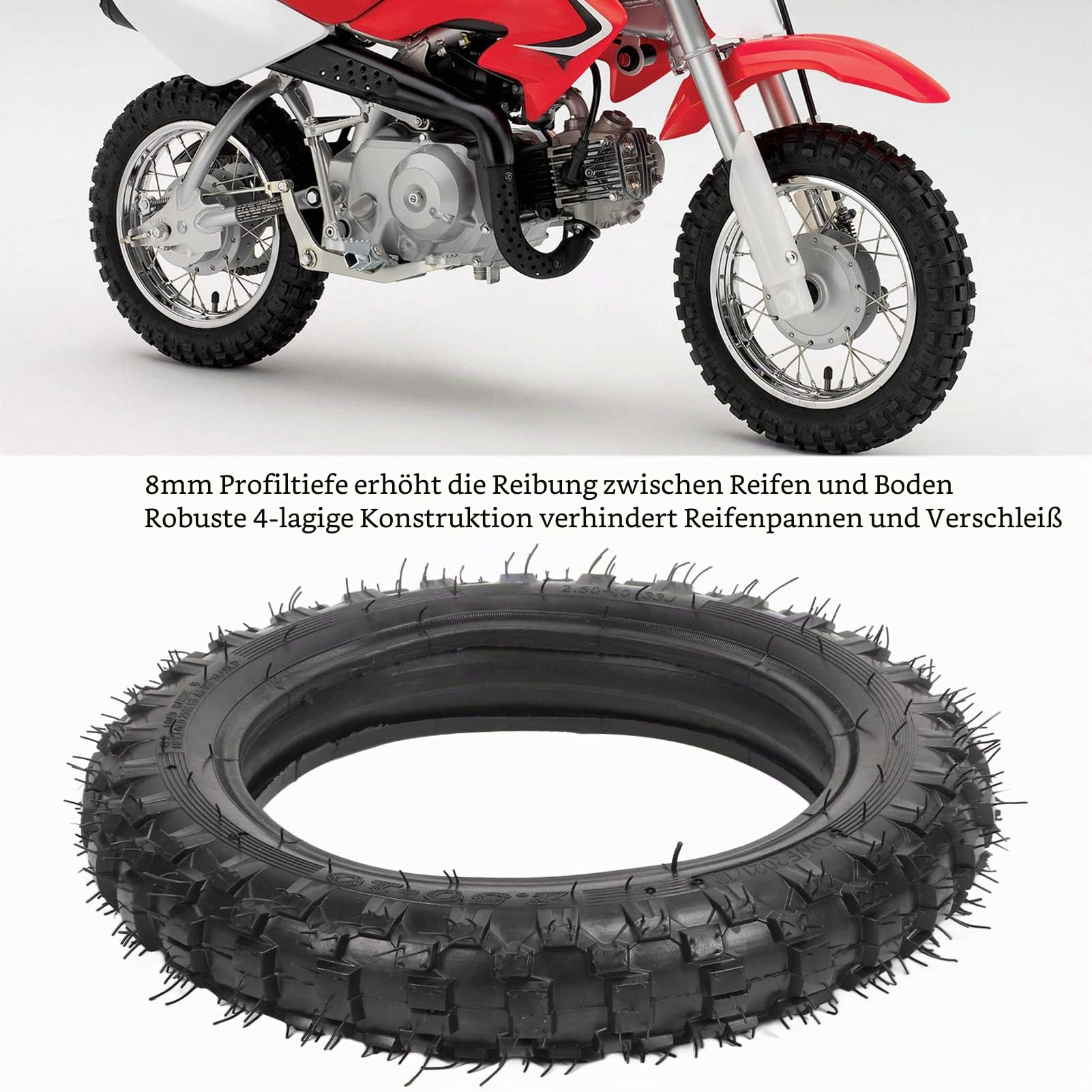 50 Reifen und Schlauchset Dirt Bike Reifen mit 10 Zoll Felge und 2,5/2,75–10 Dirt Bike Schlauch 2,50 X 10 Zoll