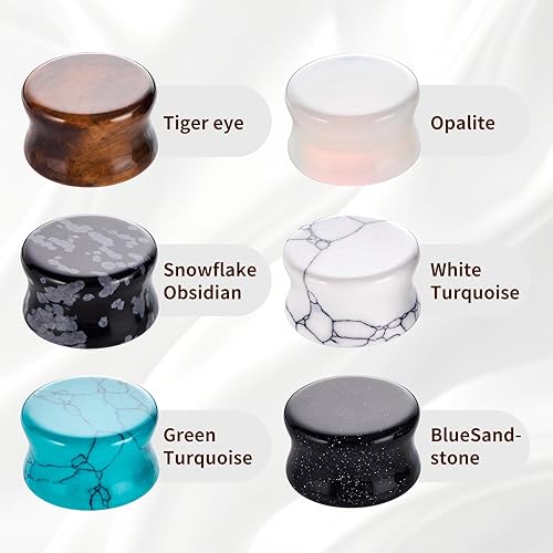 Miniatura 4 de Qmcandy - Juego de 6 pares 16 pares de tapones para las orejas de piedra natural, tapones de silla, calibres para las orejas, expansores, calibre