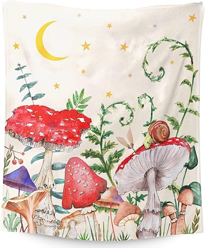 Manta de hongo para regalo, manta de franela de 50 x 60 pulgadas, suave, cálida, mullida, para mujer, para sofá, cama, decoración de habitación de