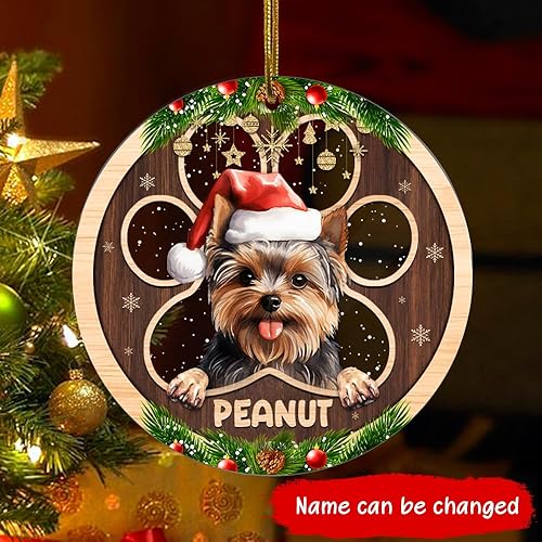 Miniatura 2 de Adorno personalizado de Yorkie para Navidad, adornos personalizados con nombre de mascota, adornos acrílicos para colgar en el árbol de la puerta