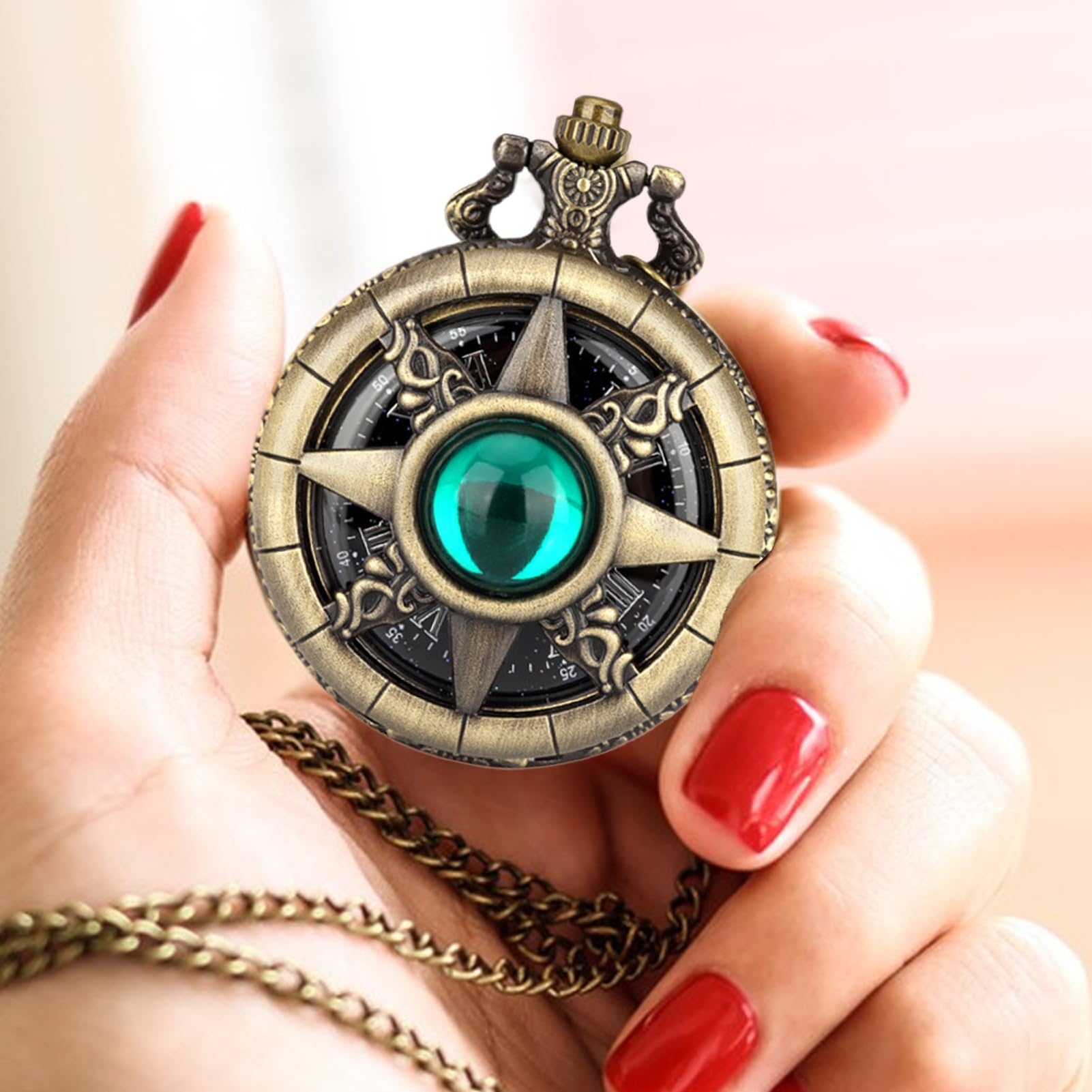 Montre de poche à remontage manuel mécanique vintage style steampunk en pierre précieuse avec chaîne pour homme femme cadeau de Noël
