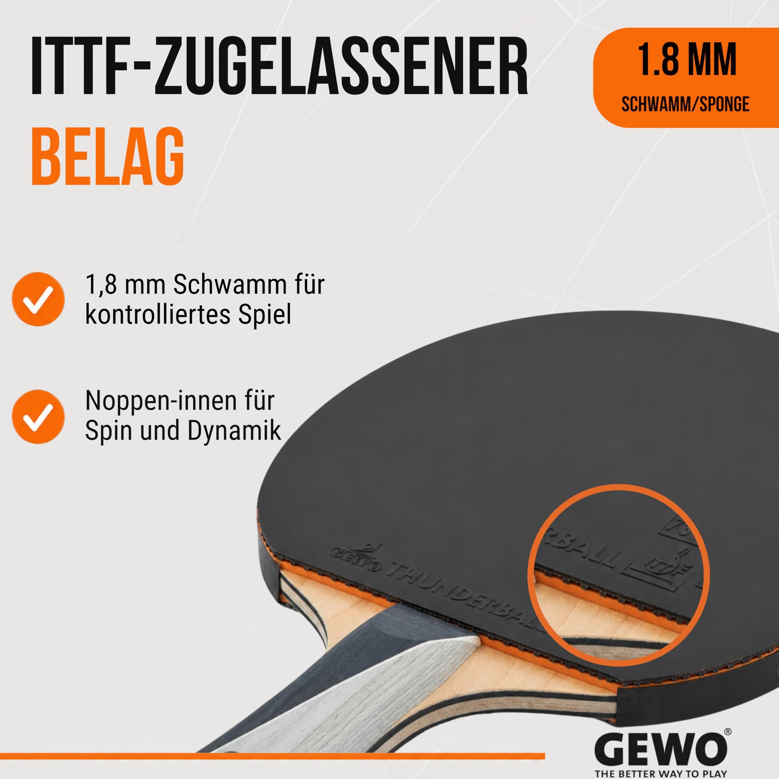 GEWO PS Blast Power rakieta do tenisa stołowego – profesjonalna rakieta do tenisa stołowego z kontrolowaną powłoką Thunderball 2 i wysokimi właściwościami obrotowymi, wklęsła, gąbka 1,8 mm