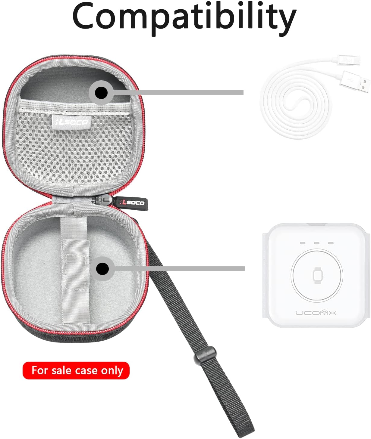 RLSOCO Hard Case interior showing compatibility with UCOMX charger and cable