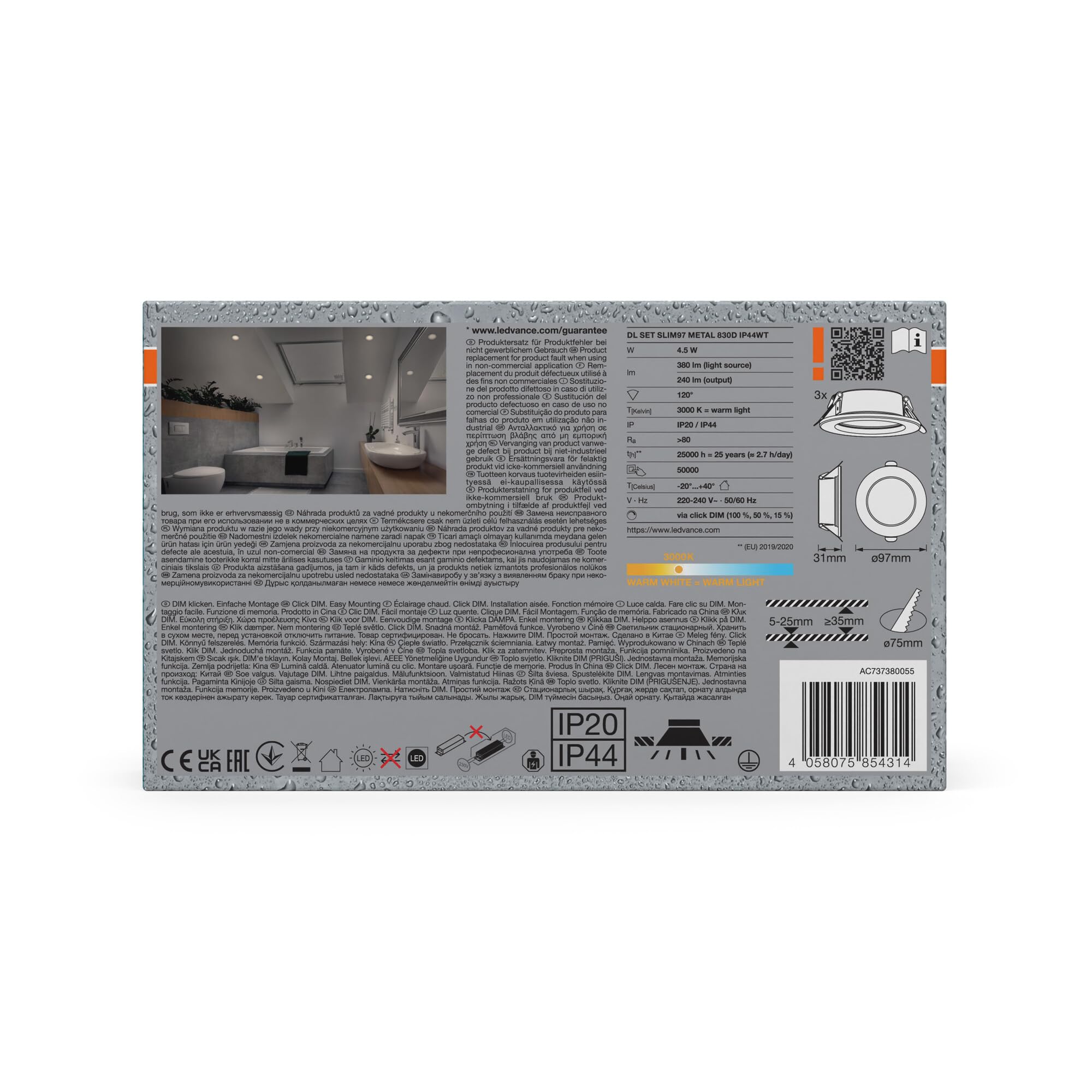 Osram Essential LED Einbaustrahler IP44 Dim 97mm 4,5W