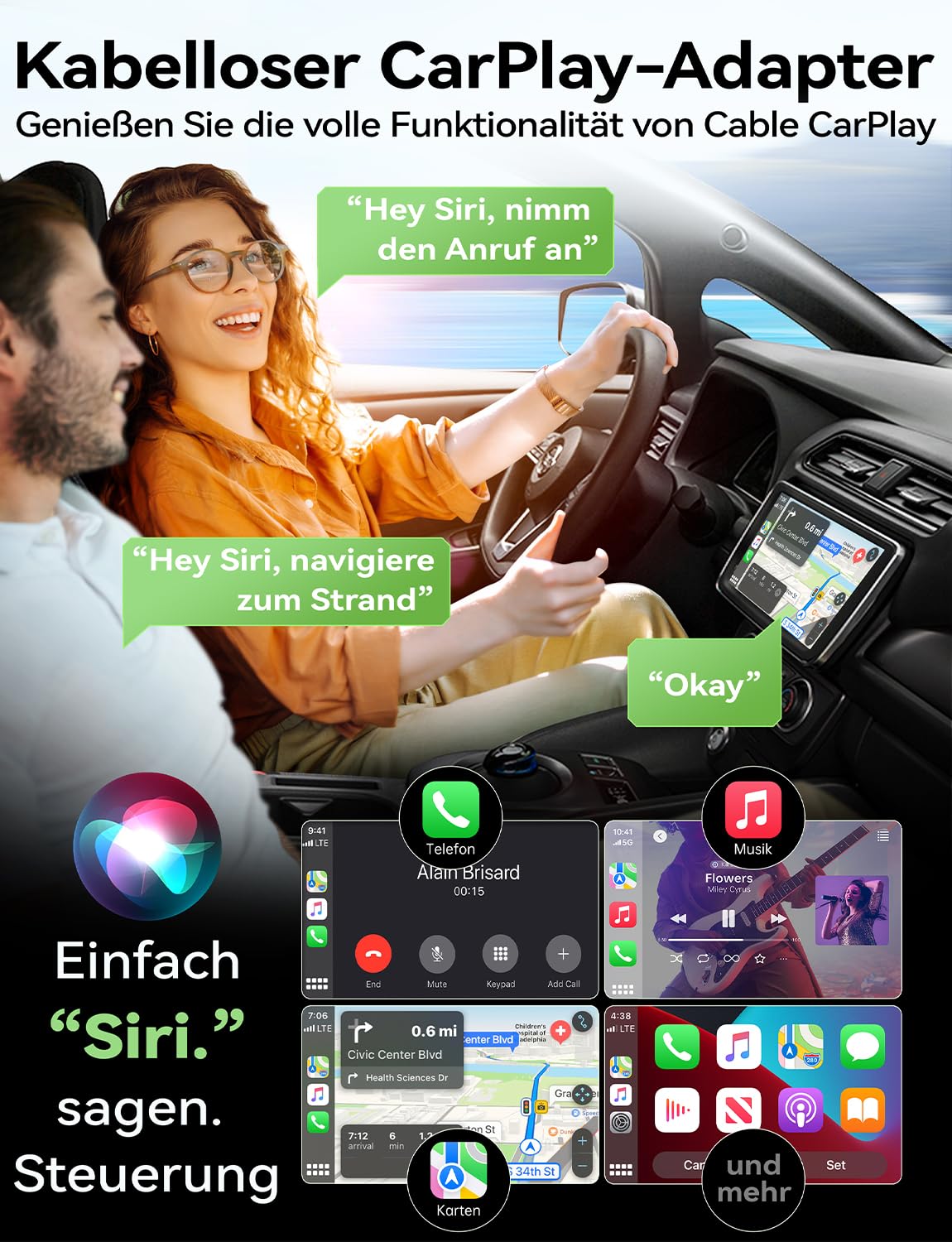 Wireless CarPlay Adapter, Neueste Upgrade, Konvertieren Verkabeltem CarPlay zu Wireless, Plug-und-Play OTA-Upgrade, für iPhone iOS 10+ & Autos mit Wired CarPlay (Grau)