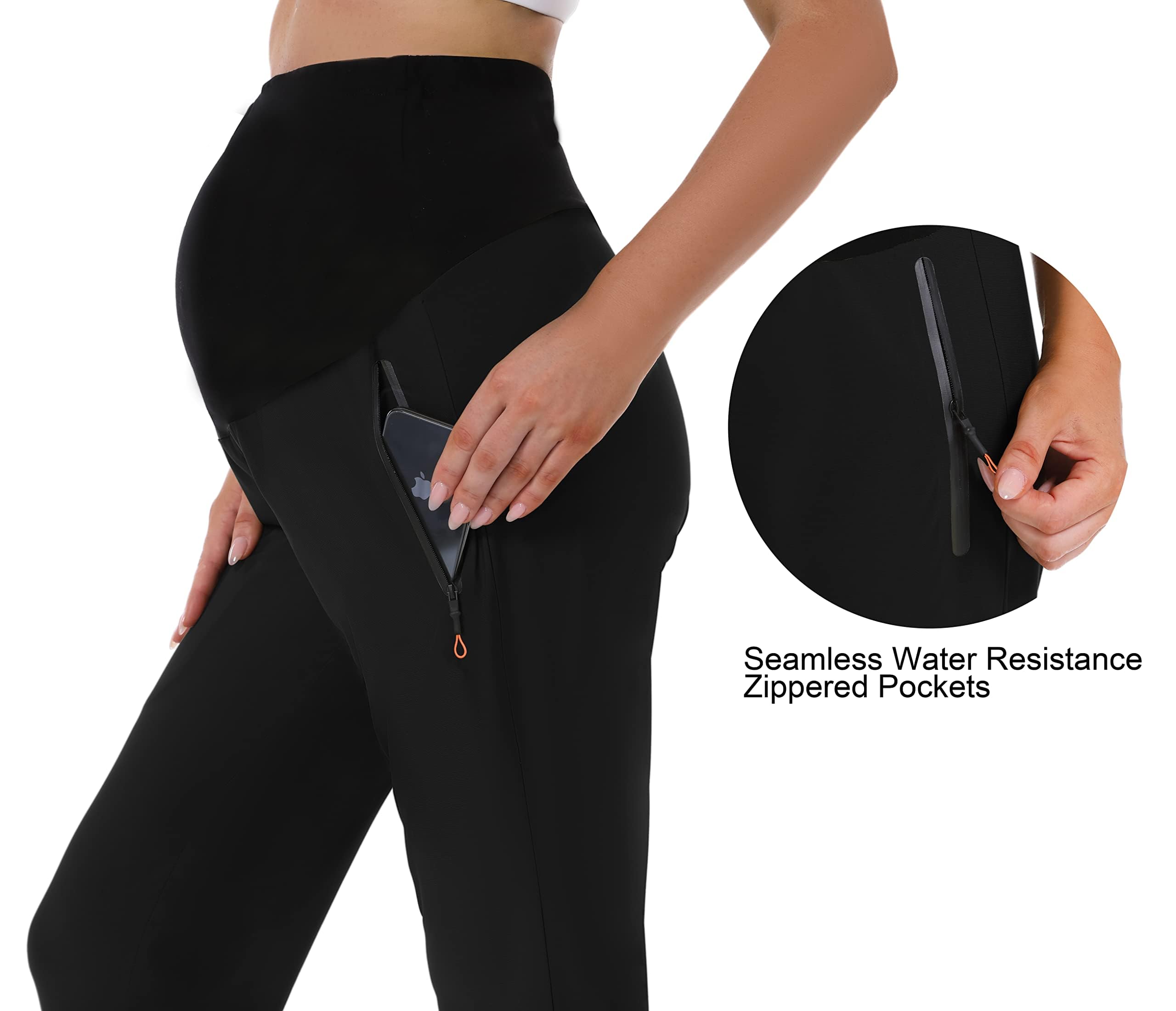 Damen Umstandshose Jogginghose Schnell Trocknend Sweatpants Schwangerschafts Hose mit Reißverschlusstaschen