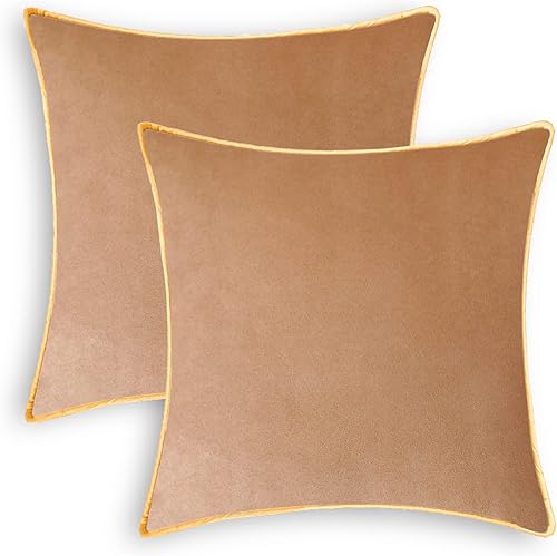 CaliTime Juego de 2 fundas de almohada súper suaves de gamuza sintética con borde dorado con ribete dorado para sofá, cama, sofá, granja,