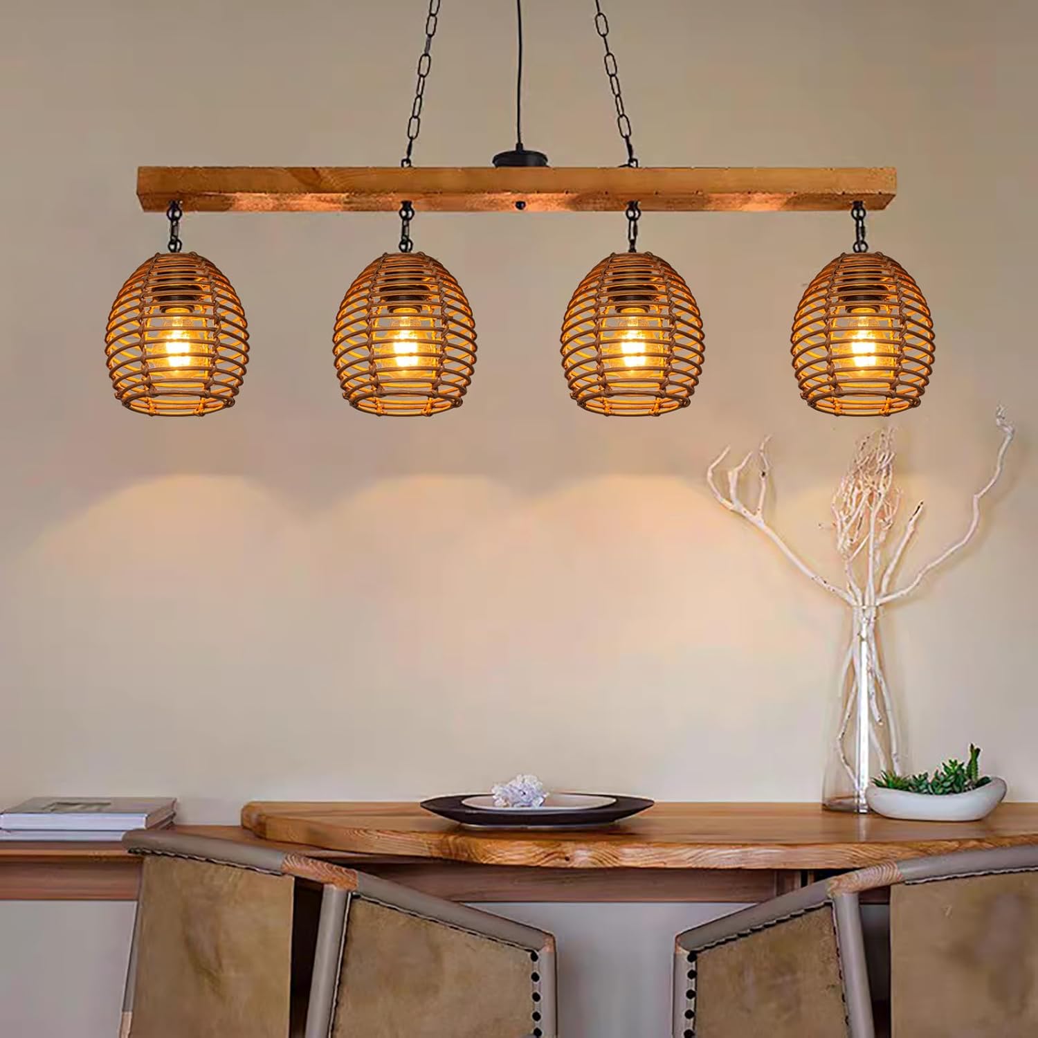 Woven Rattan Small Lampshade Replacement Lamp Shades Rustic Woven-Wicker Shades Set of 4 for Wall Sconces,Floor Lamps, Glass Lamp Shade (Oval4Pack-c)