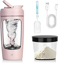 Electric Shaker Protein 650 ml, Electric Shaker with Powder Compartment with Brush, USB-C Rechargeable, Automatic Mixer for Creamy Protein Shakes and Milkshakes, BPA-Free, Pink