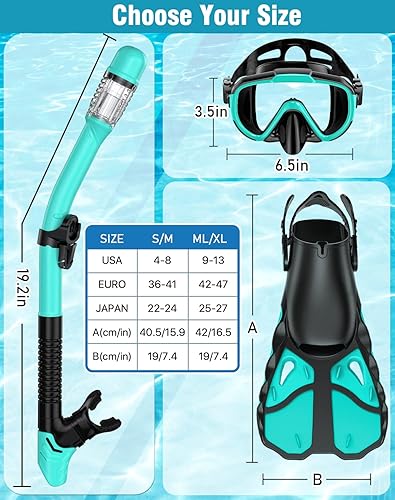Miniatura 6 de Vengreedo Juego de esnórquel con aletas para adultos, aletas de máscara, equipo de esnórquel para hombres y mujeres, máscara de esnórquel con parte