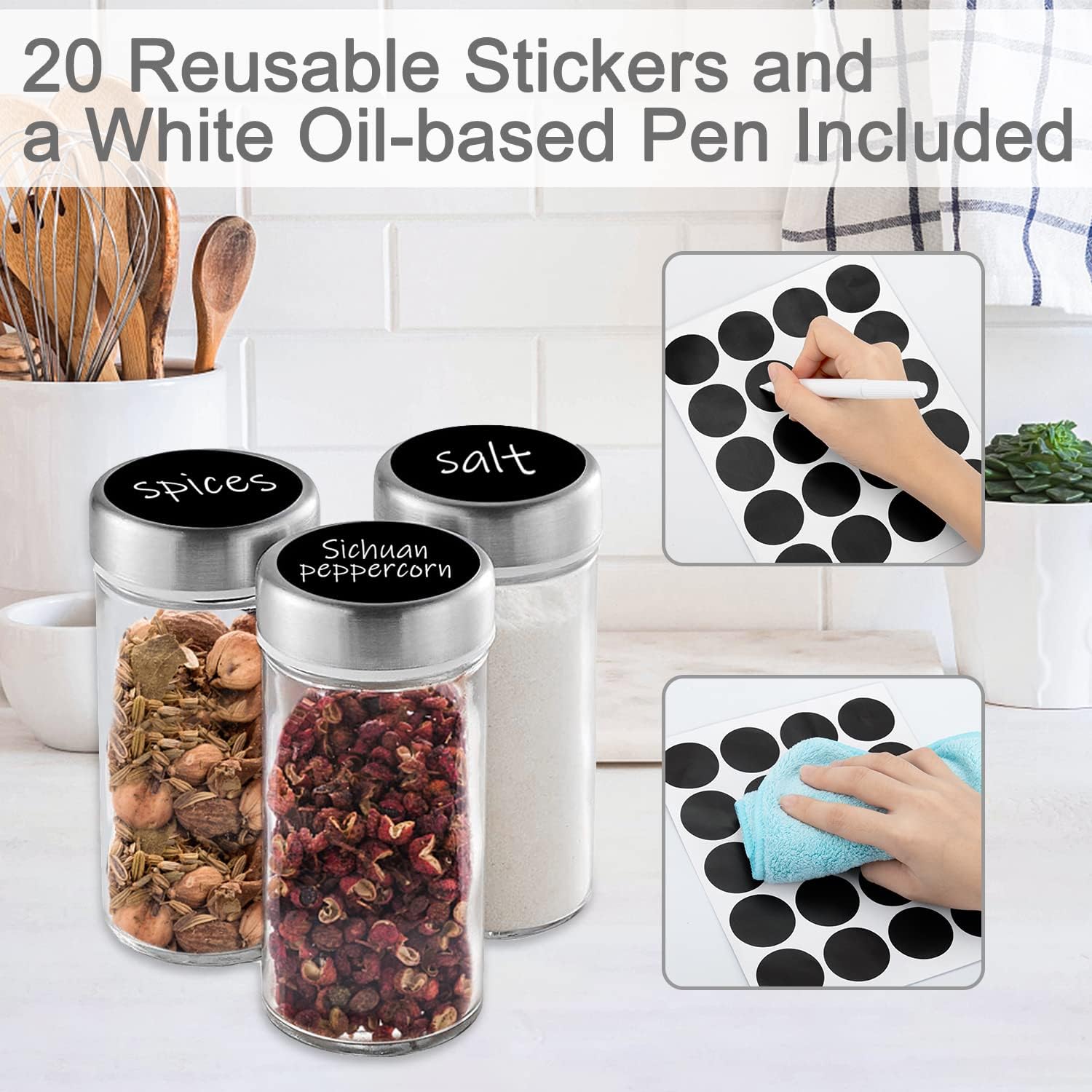 Rotating Spice Rack Organizer - Seasoning Organizer for Cabinet, Kitchen Countertop Revolving Spice Racks with Reusable Labels,Silicone Funnel and Mark Pen (20 Jars)