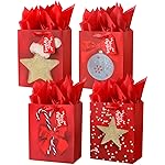 KomoLeay 4 Pack 9 Medium Size Gift Bags Assorted Christmas gift bags with Tissue Paper for Christmas Party Supplies Decor, Wrapping Holiday Gifts-7 X 4 X 9