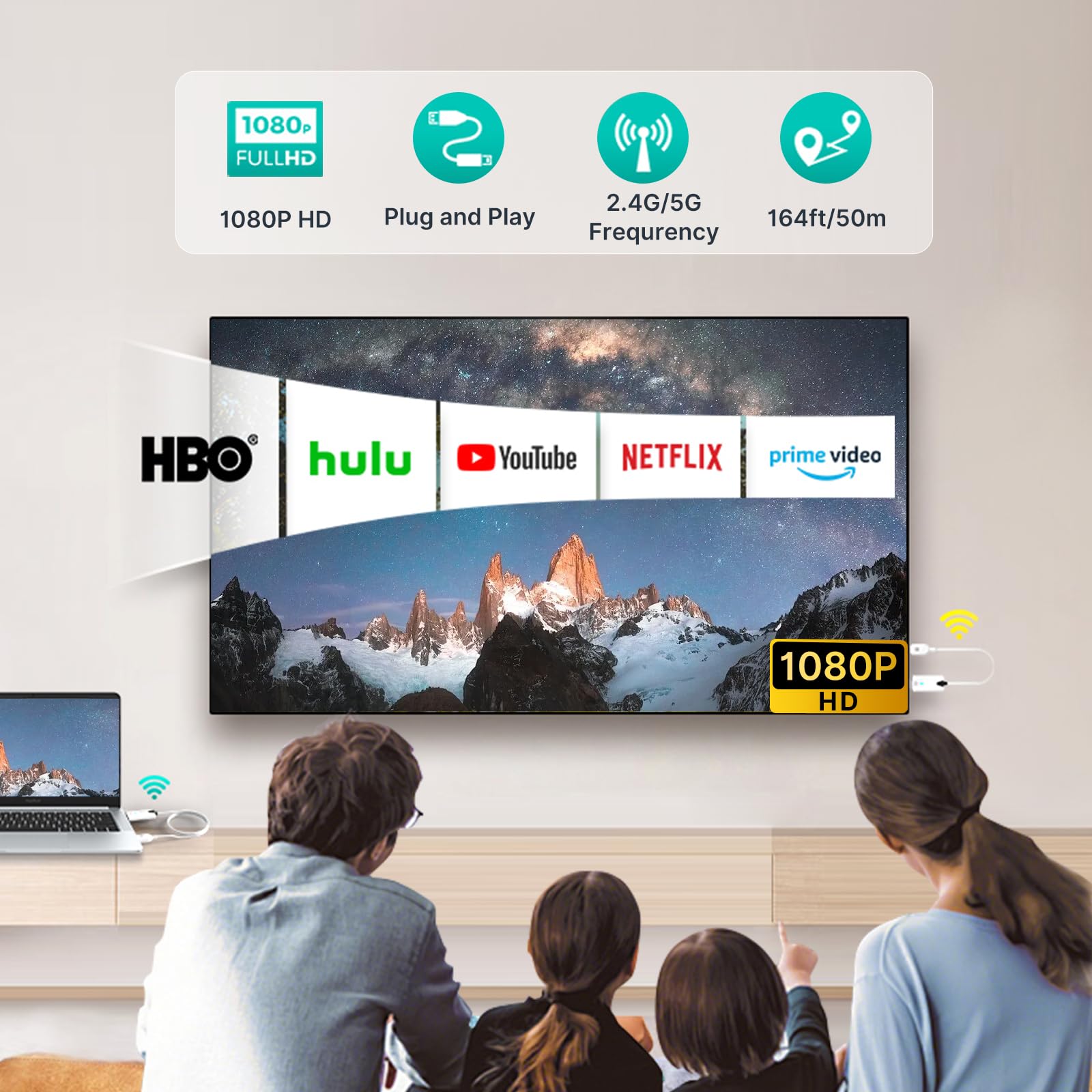 Émetteur et récepteur HDMI sans fil, décodeur 4K/sortie HD 1080p/50 m/2,4 G/5 G/Plug Play, adaptateur d'affichage HDMI sans fil, flux audio vidéo depuis un ordinateur portable/TV Box vers